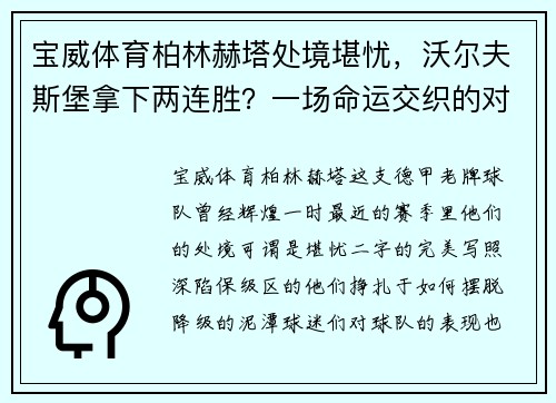 宝威体育柏林赫塔处境堪忧，沃尔夫斯堡拿下两连胜？一场命运交织的对决 - 副本